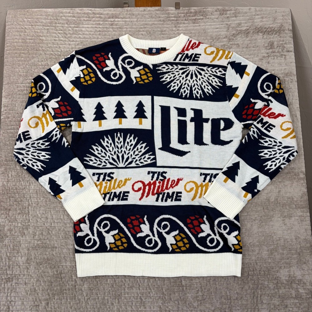 Miller Lite Ugly Christmas Sweater‎ Men's Size L Festive Beer Holiday